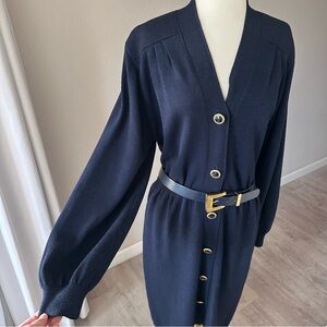 Vintage St. John by Marie Gray Navy Long Sleeve Knit Sweater Dress with Belt